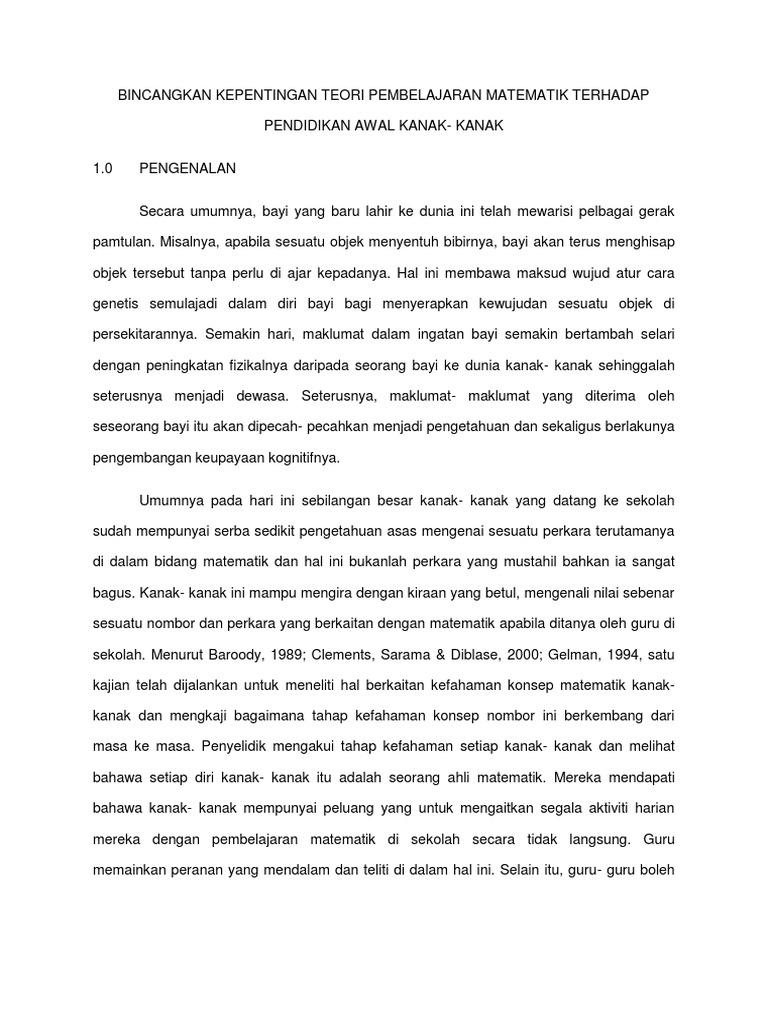 Bincangkan Kepentingan Teori Pembelajaran Matematik Terhadap Pendidikan Awal Kana1 Pdf
