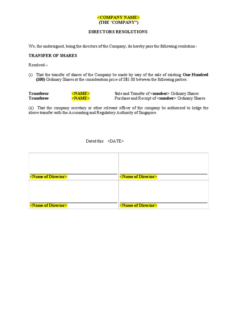 Resolution of Transfer of Shares & Share Transfer Instrument In s corp shareholder agreement template