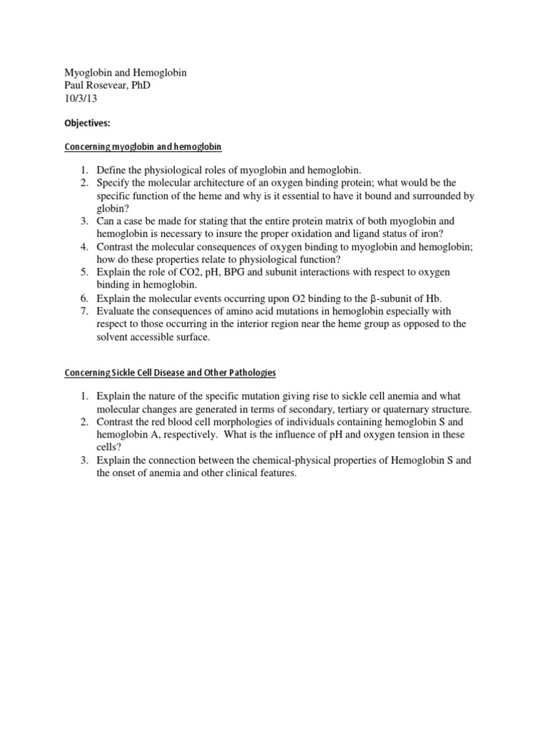 Myoglobin and Hemoglobin Functions Explained | PDF | Wellness | Science ...