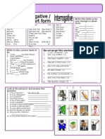 Verb to Be Chart with Short Forms, Questions, Negatives