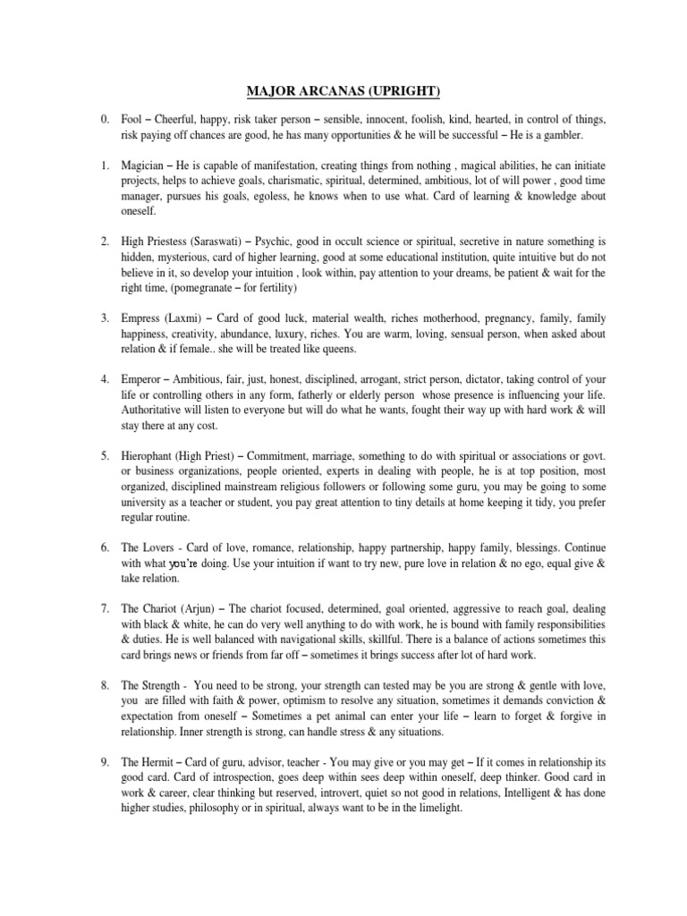 Tarot Notes | PDF | Romance (Love) | Major Arcana
