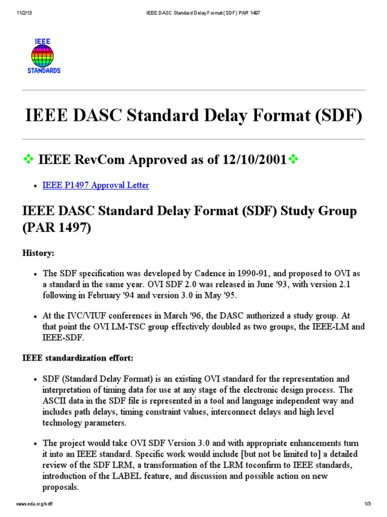 IEEE DASC Standard Delay Format (SDF) PAR 1497 PDF PDF Institute Of