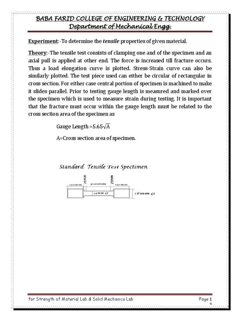Mechanical Engineering Lab Experiments | PDF | Strength Of Materials ...