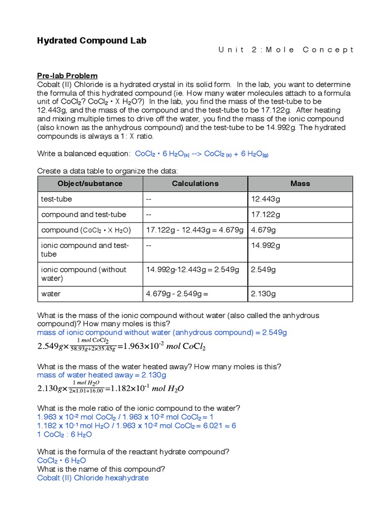 hydrate lab pdf Mole (Unit) Properties Of Water