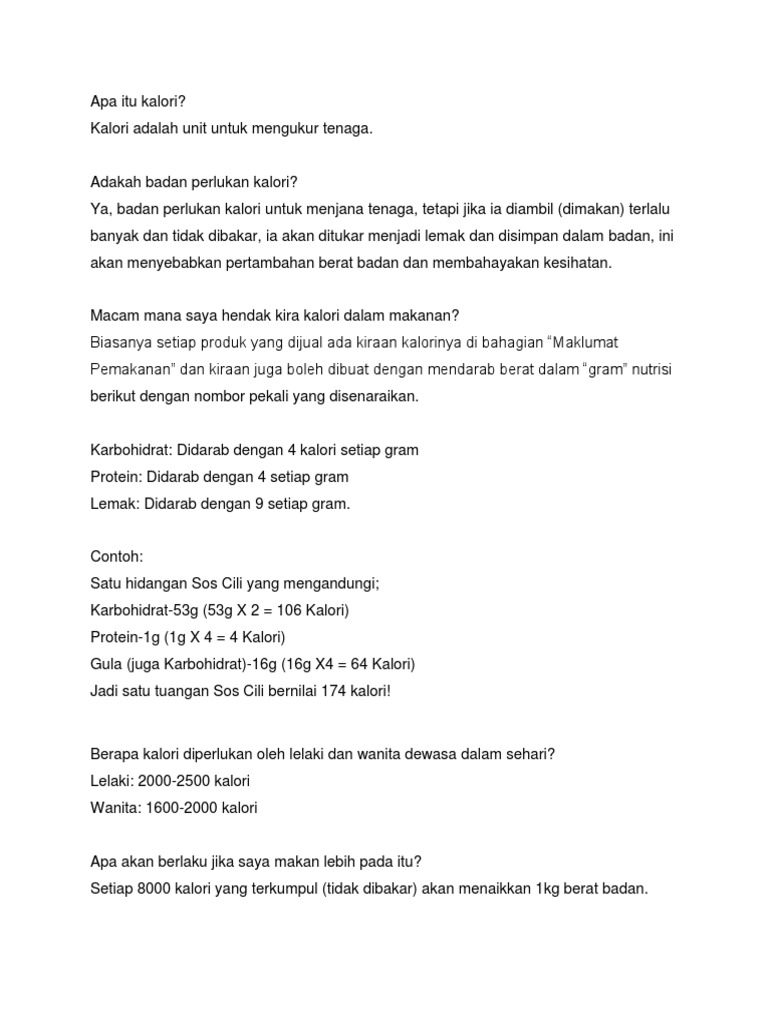 Apa Itu Kalori | PDF | Memasak, Makanan, & Anggur