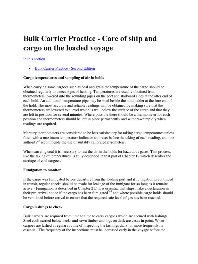 Bulk Carrier Practice - Inspections During Voyage | PDF | Ships ...