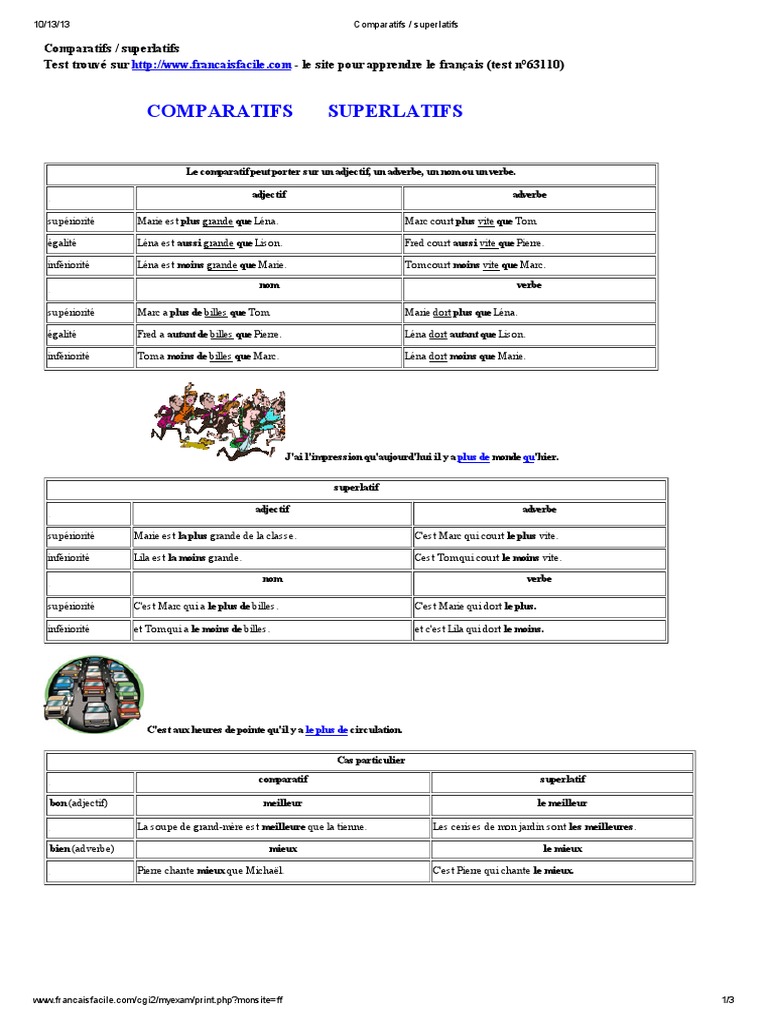 Comparatif Superlatif Anglais Exercice Corrigé Comparatifs - Superlatifs PDF | PDF | Mécanique du langage | Sciences  cognitives