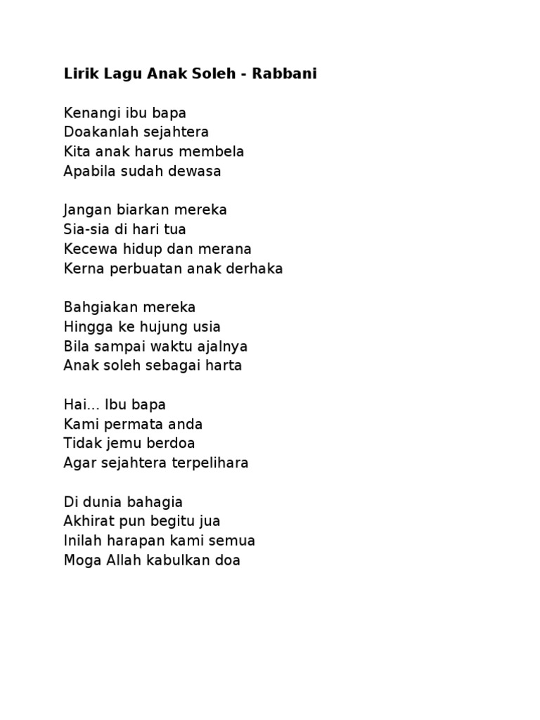 Lirik Lagu Anak Soleh Pdf