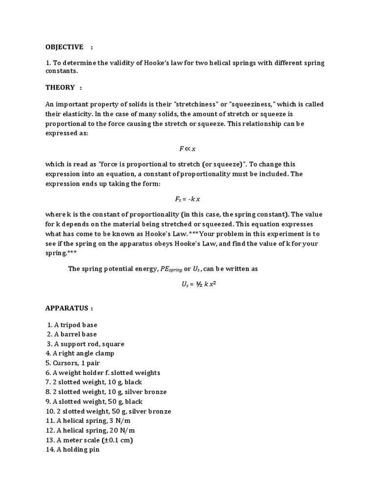 Physics Report Hooke S Law Pdf Chemical Product Engineering Physical Quantities