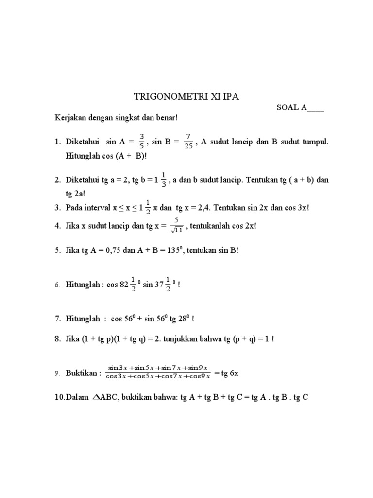 Rpp Matematika Trigonometri Kelas X1 Ipa Sma
