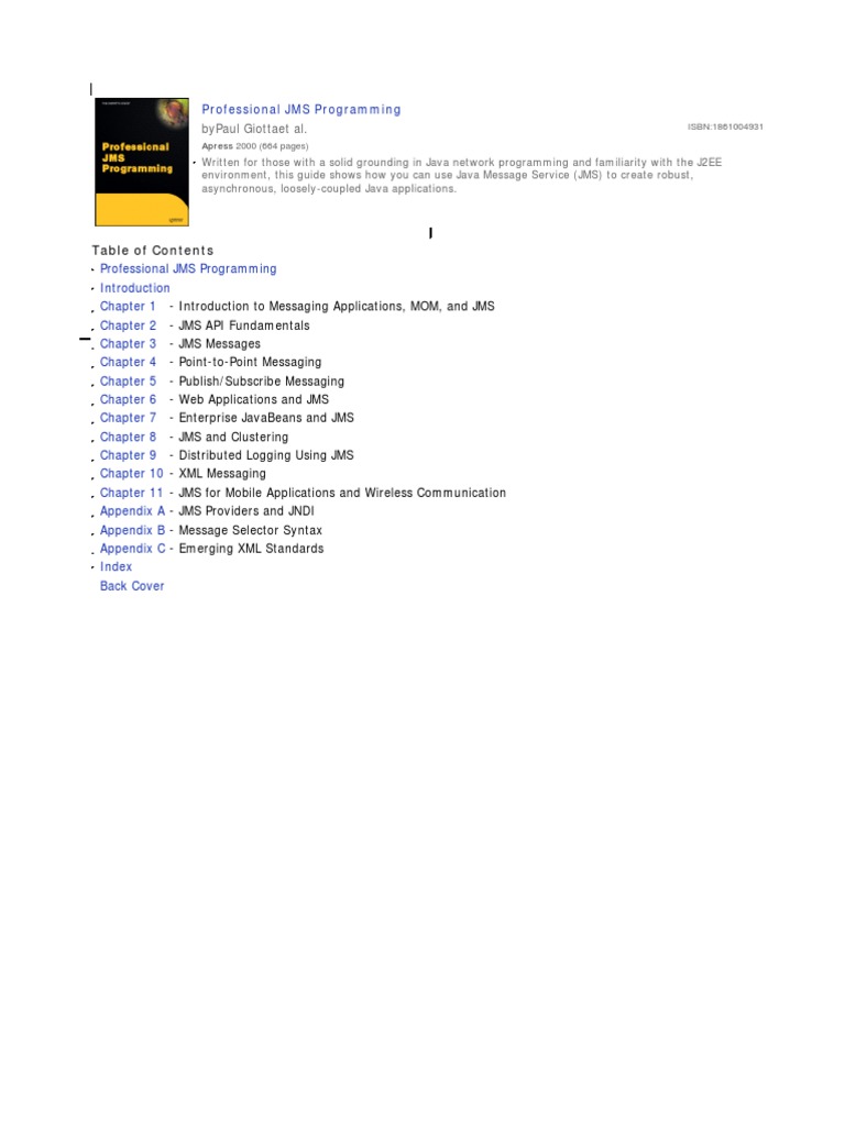 Professional Jms Programming Enterprise Java Beans - 