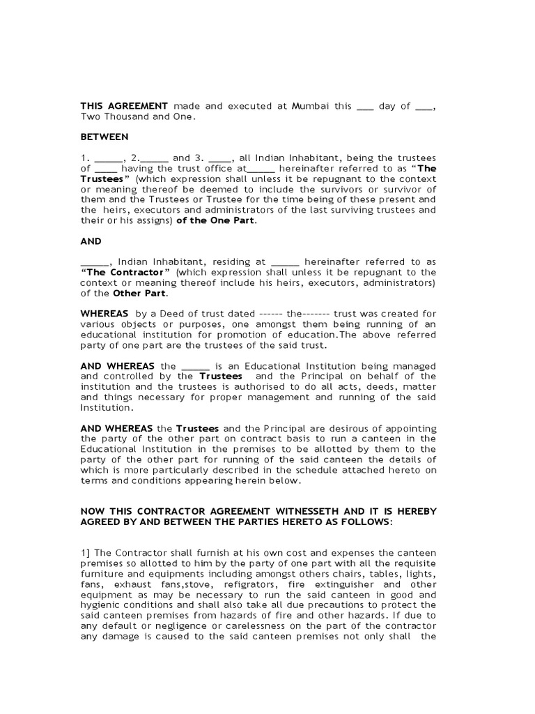 CANTEEN AGREEMENT.doc Breach Of Contract Legal Concepts