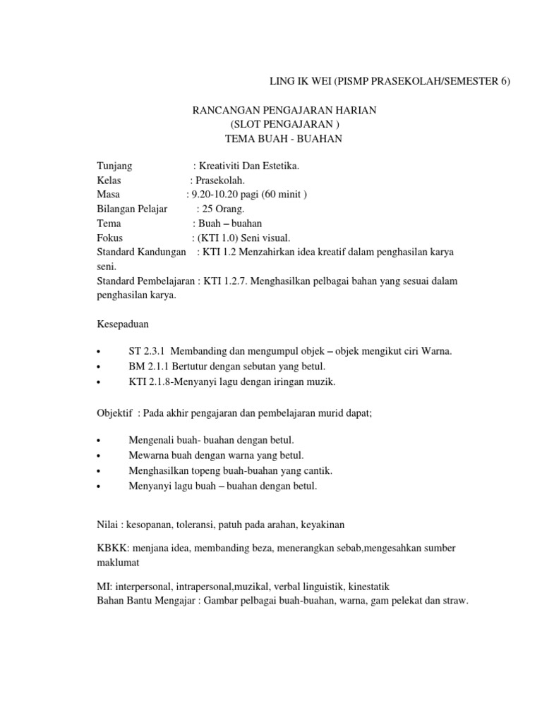 Rancangan Pengajaran Harian Docx