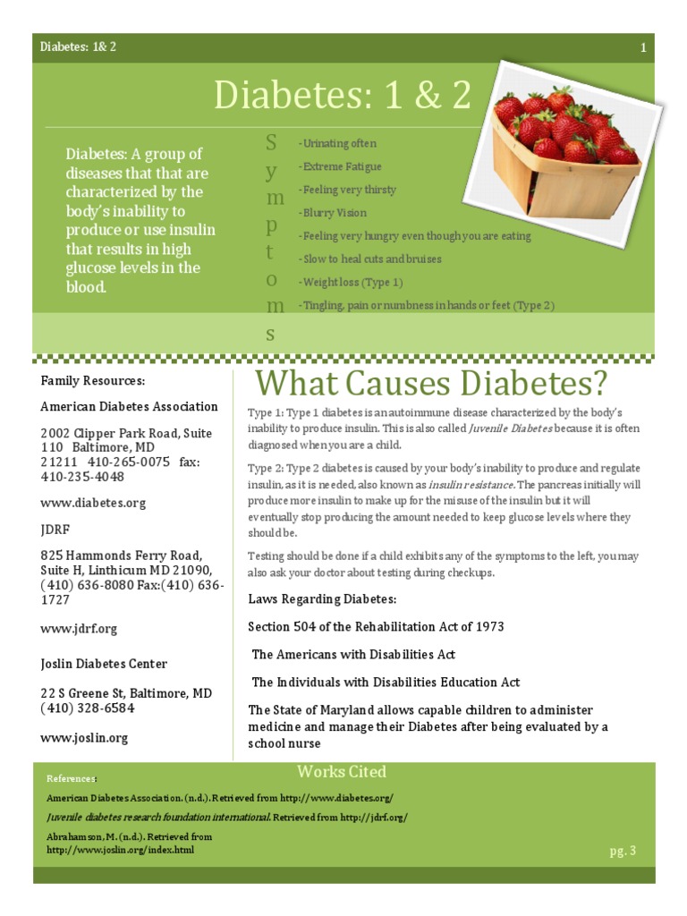 Diabetes 1 & 2 fact sheet Diabetes Mellitus Type 1 Diabetes Mellitus