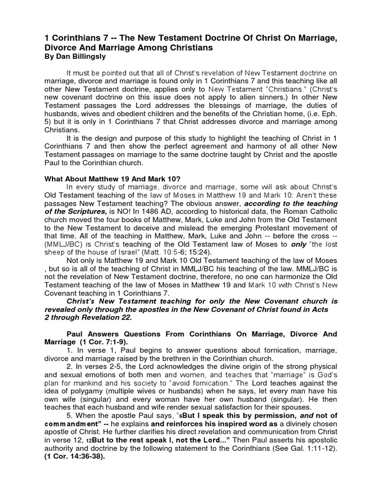 1 Corinthians 7 - The New Testament Doctrine of Christ On Marriage ...