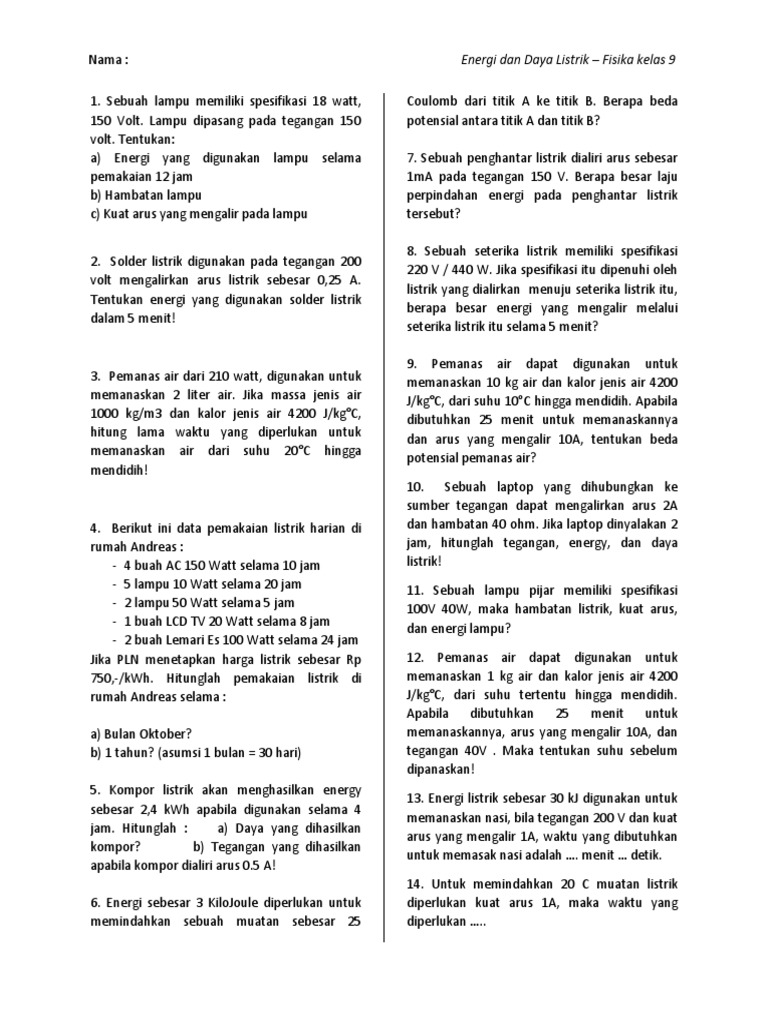 Soal Soal Tentang Arus Listrik Kelas 9