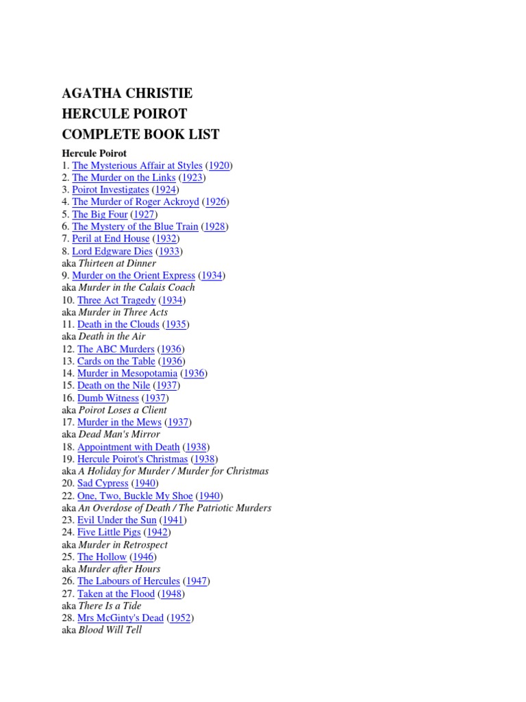 Agatha Christie Hercule Poirot Complete Book List | PDF