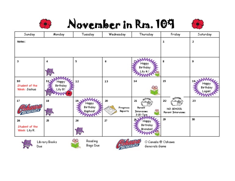 November Events and Important Dates | PDF | Language Arts & Discipline