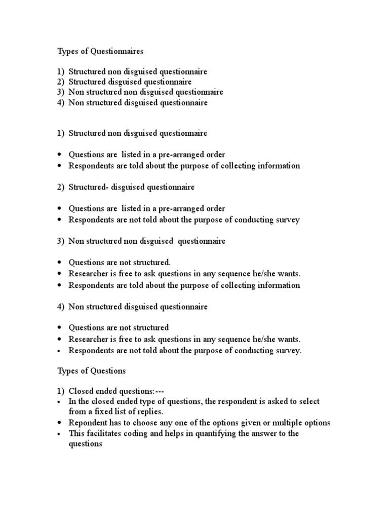 Types of Questionnaires Level Of Measurement Survey Methodology