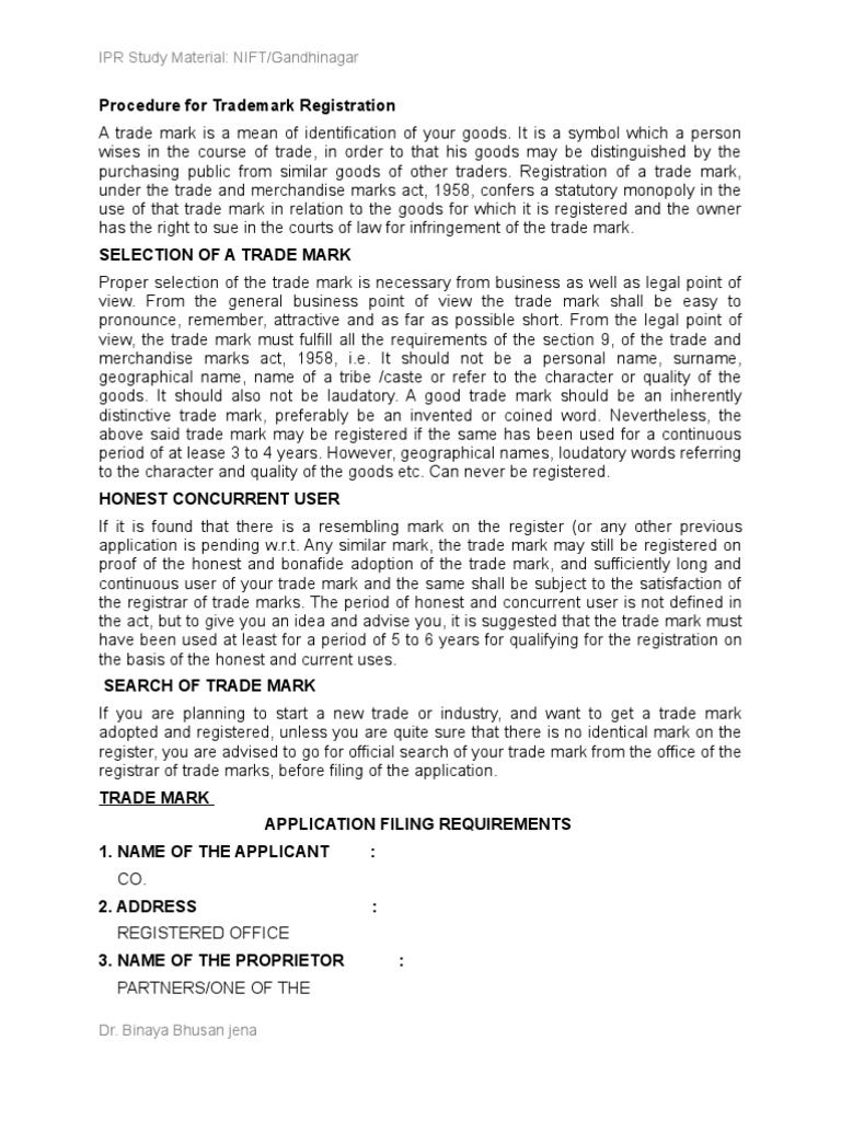 Procedure For Trademark Registration Pdf Trademark Monopoly