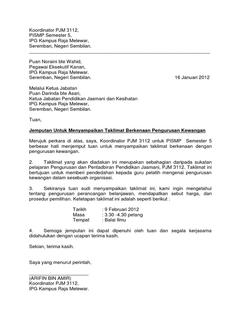 Surat Jemputan Taklimat Pengurusan Kewangan New Docx