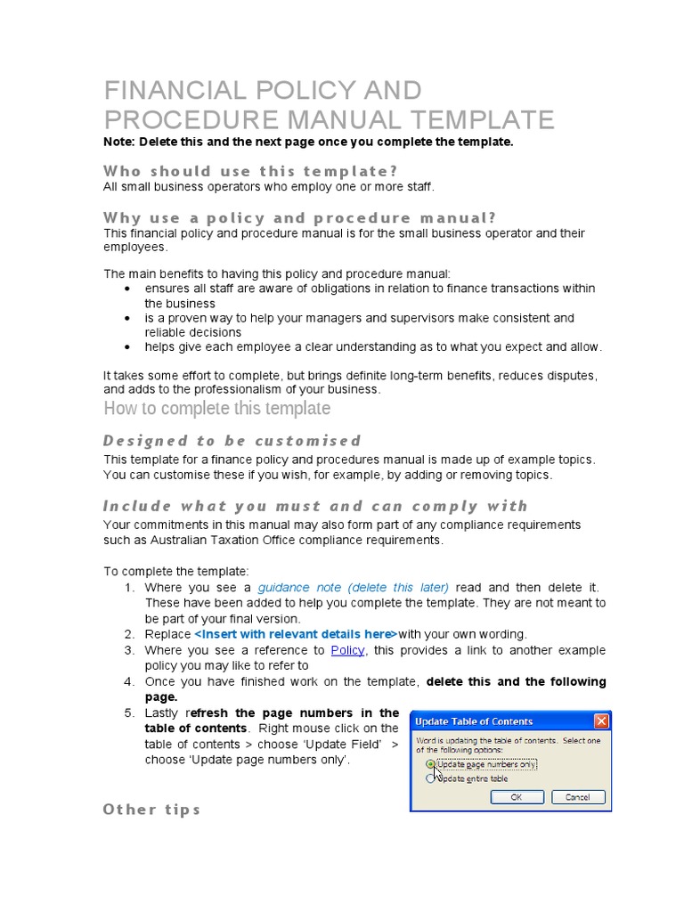 Financial Policy and Procedure Manual Template: How To Complete This ...