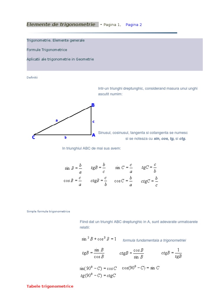 Elemente De Trigonometrie