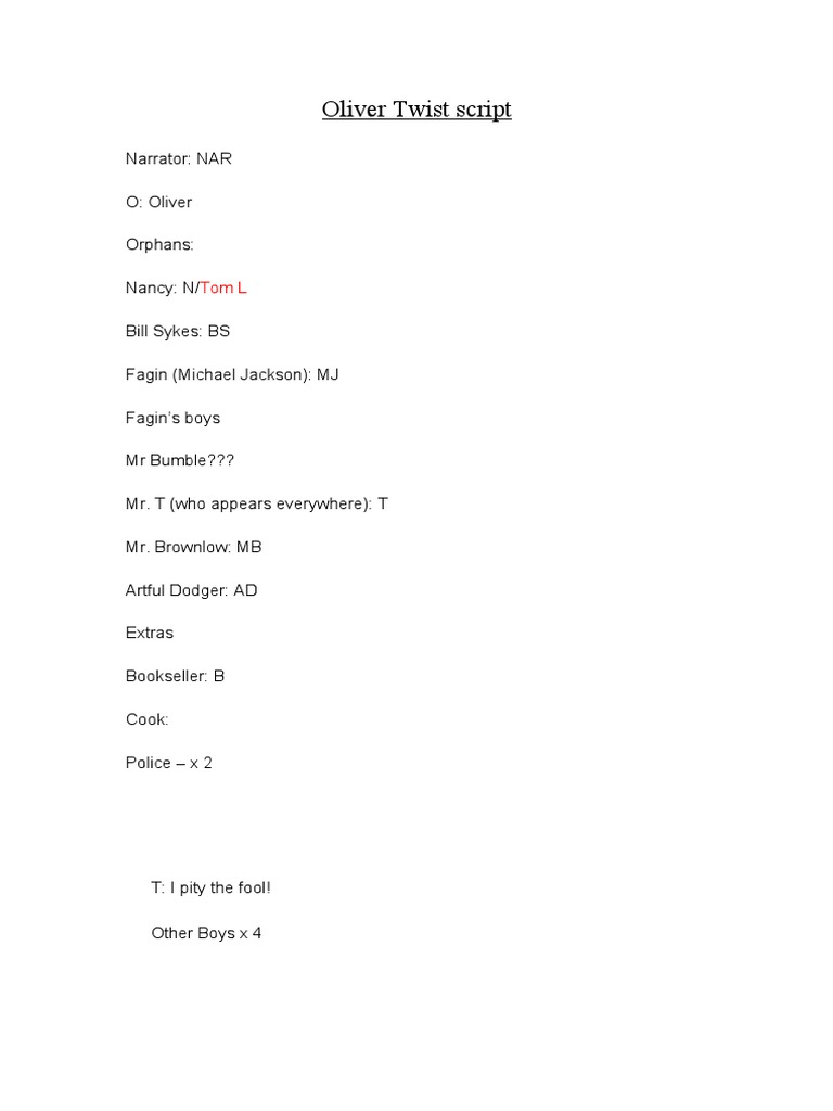 Oliver Twist Script PDF Nancy (Oliver Twist) Oliver