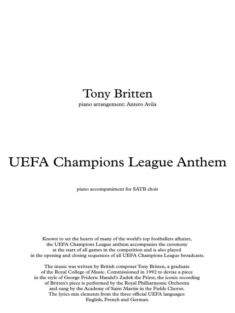 UEFA Champions League Hymn Piano PDF | PDF | Des | Loisirs