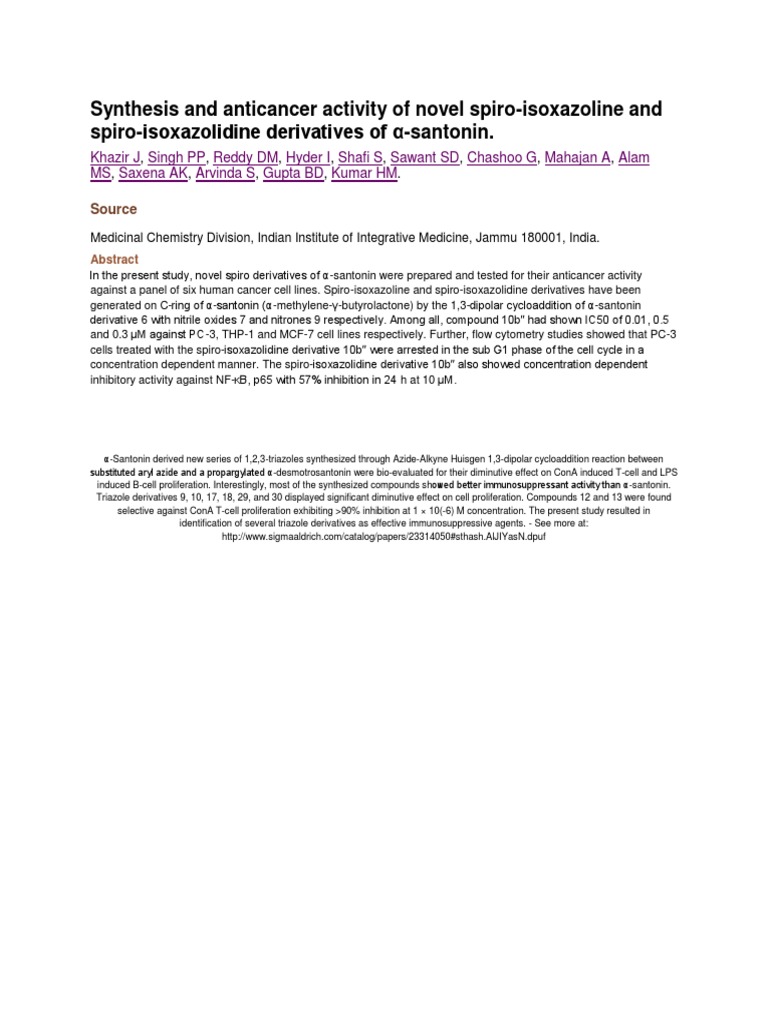 Synthesis and Anticancer Activity of Novel Spiro | PDF