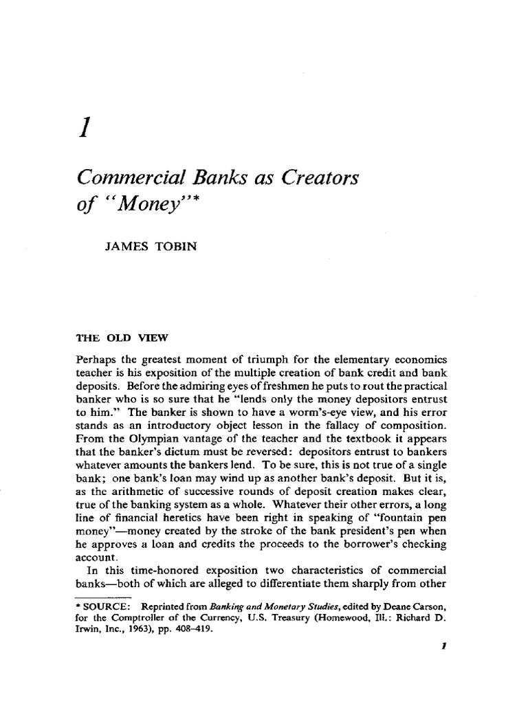1963 Commercial Banks As Creators of Money James Tobin PDF PDF