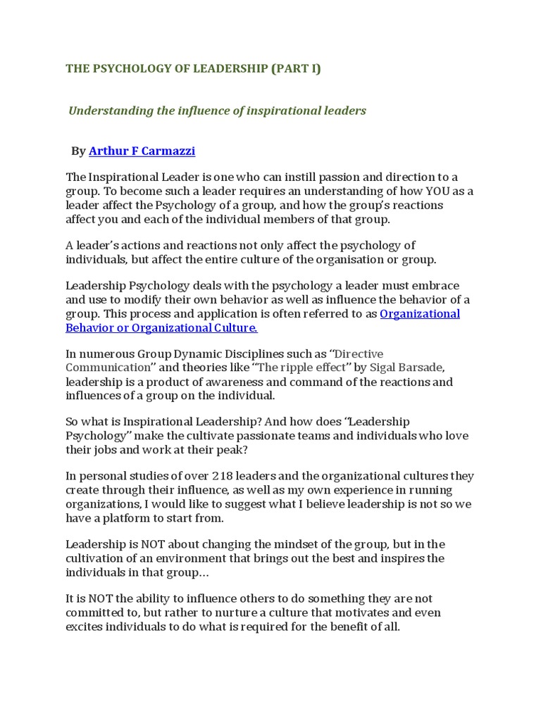 Psychology of Leadership 1 PDF | Awareness | Leadership