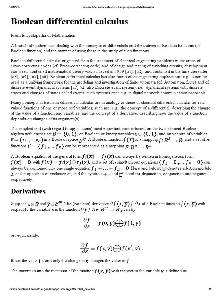 Boolean Differential Calculus PDF | PDF | Maxima And Minima | Boolean ...