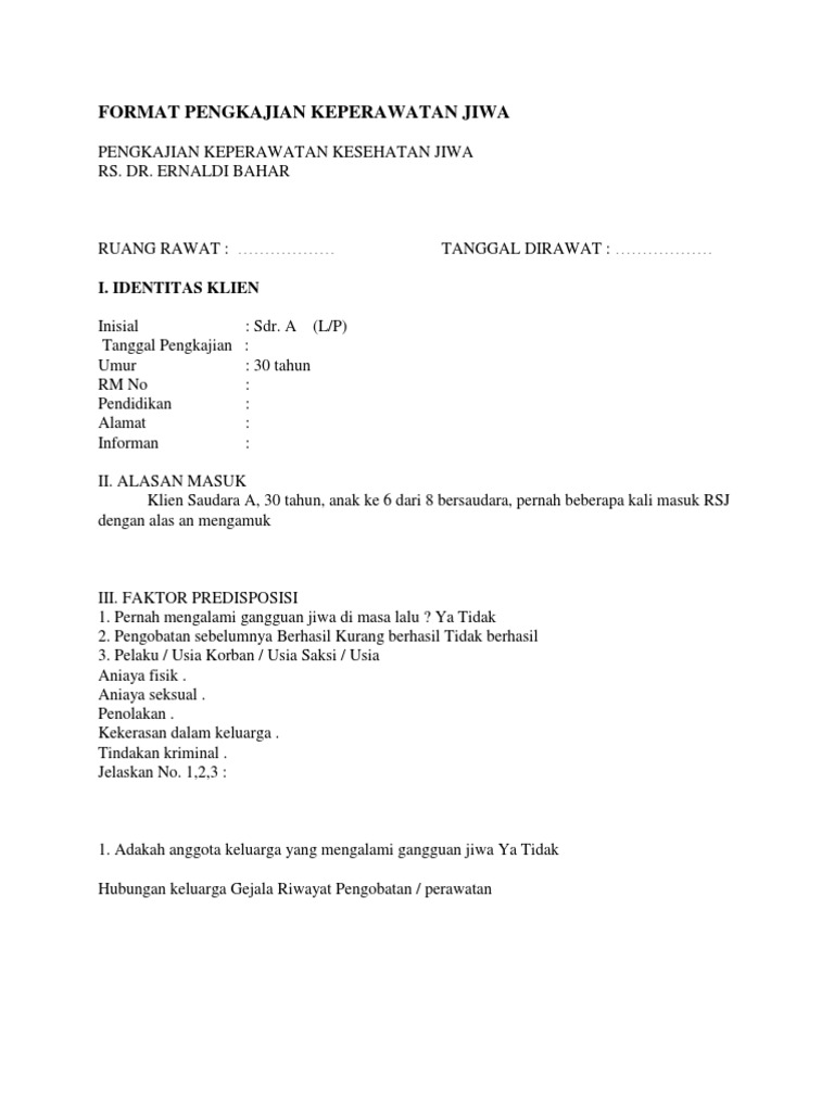 Format Pengkajian Keperawatan Jiwa