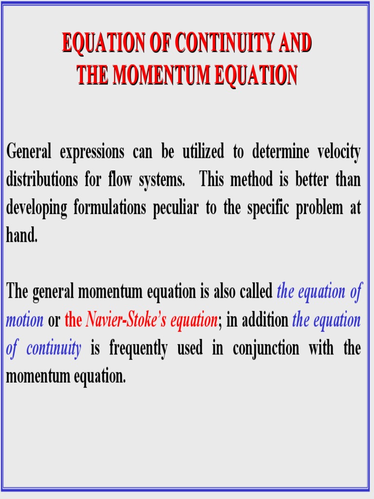 Fluid Dynamics Lecture 5 PDF PDF Momentum Equations