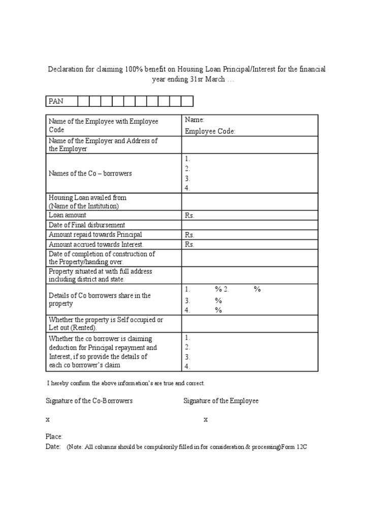 Annexure-5 - Declaration For Home Loan On Joint Names | PDF