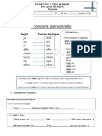 Pronoms Personnel Sujet Et Forme Tonique