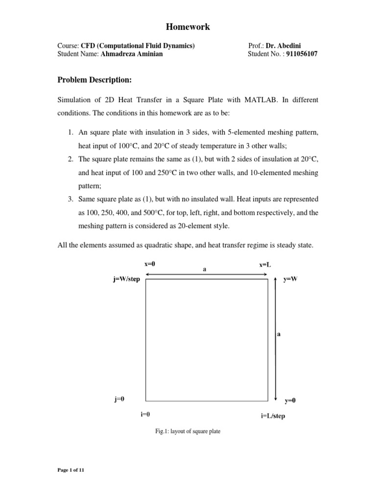 1st Project2D HT in SQR Plate With MATLAB PDF Download Free PDF