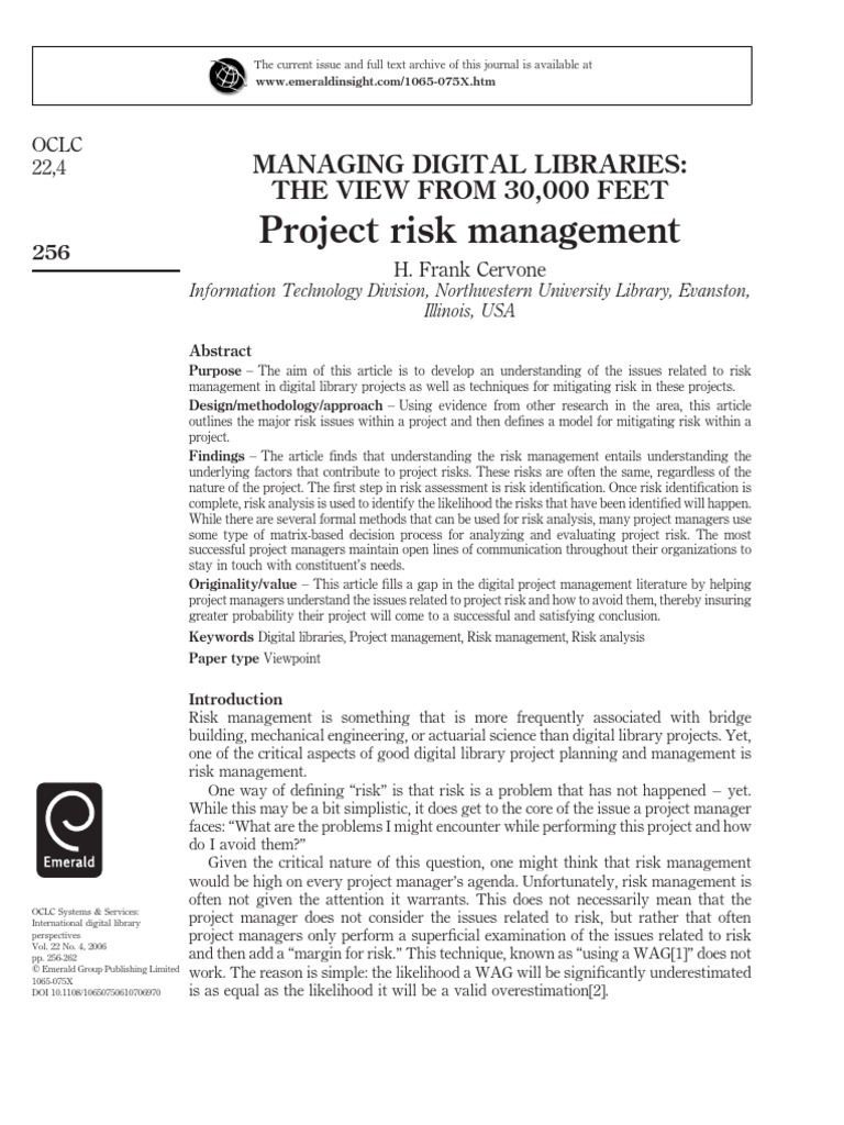 Managing Risks in Digital Library Projects | PDF | Risk Management | Risk
