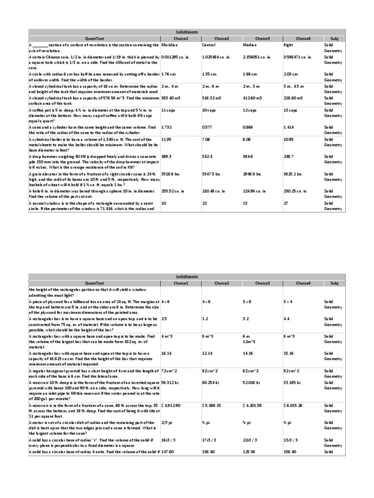 Solid Geometry Pdf Volume Area