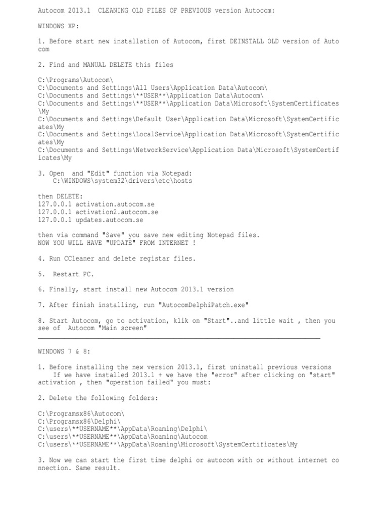 Autocom 2013.1 Installation Guide | PDF | Microsoft Windows | Windows 7