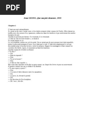 Texte De Jean Giono Que Ma Joie Demeure 1935 Pdf