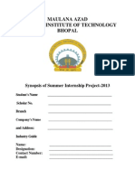 Maulana Azad National Institute of Technology Bhopal: Synopsis of Summer Internship Project-2013