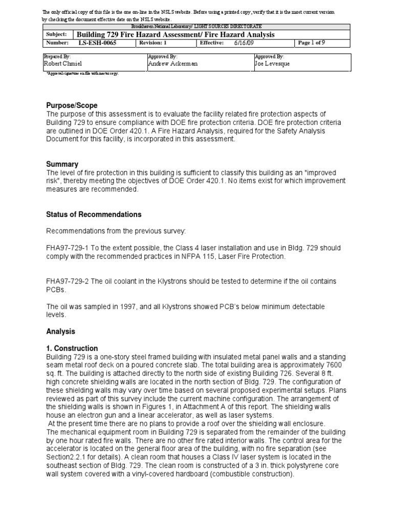 Building 729 Fire Hazard Assessment Fire Hazard Analysis.pdf Fire