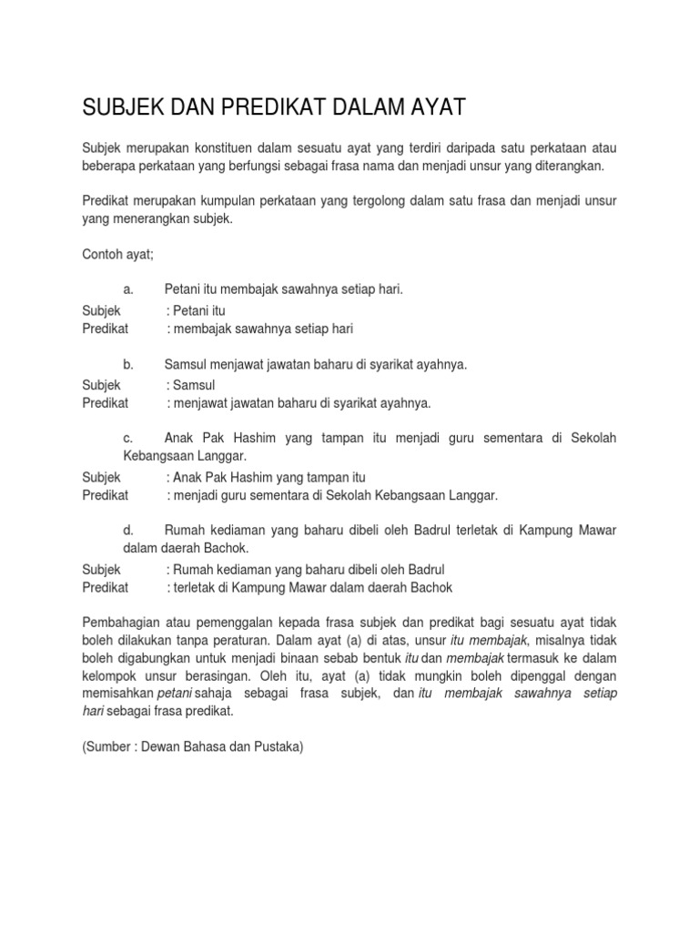 Subjek Dan Predikat Dalam Ayat Pdf