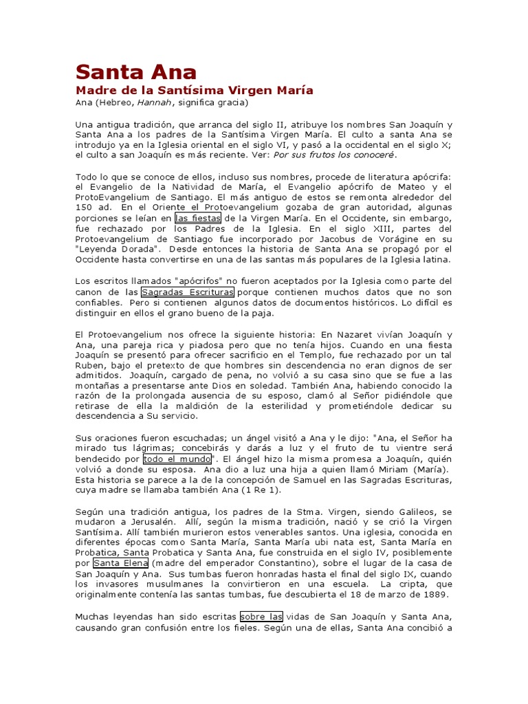 Biografía y Veneración de Santa Ana | PDF | María, madre de Jesús ...