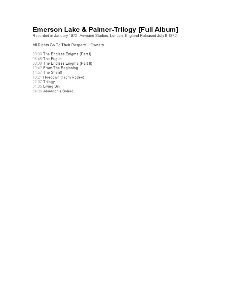 Emerson Lake & PalmerTrilogy (Full Album) PDF