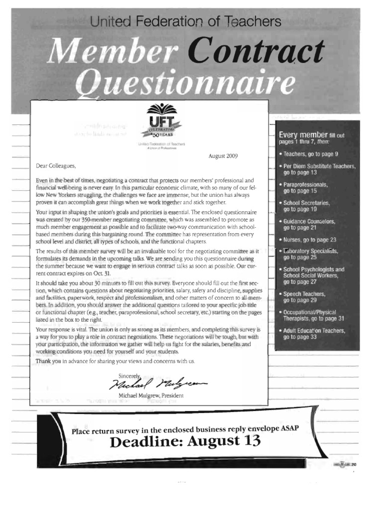 UFT Contract Questionnaire PDF Child Care Relationships