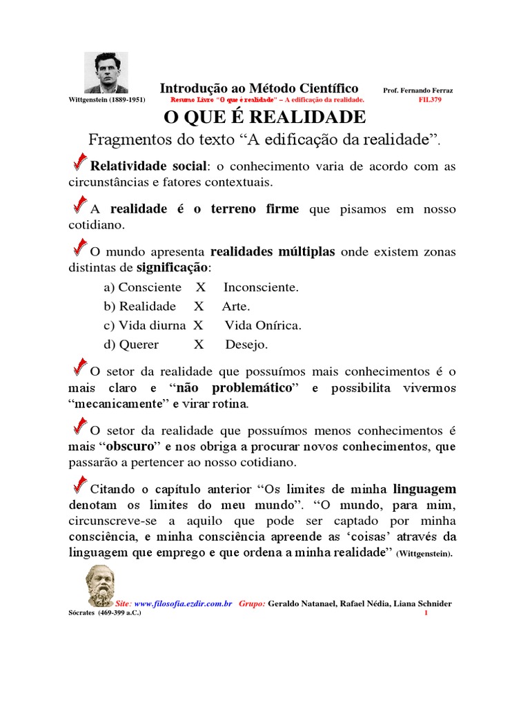 O Qué É Realidade - Resumo | PDF | Realidade | Sociologia