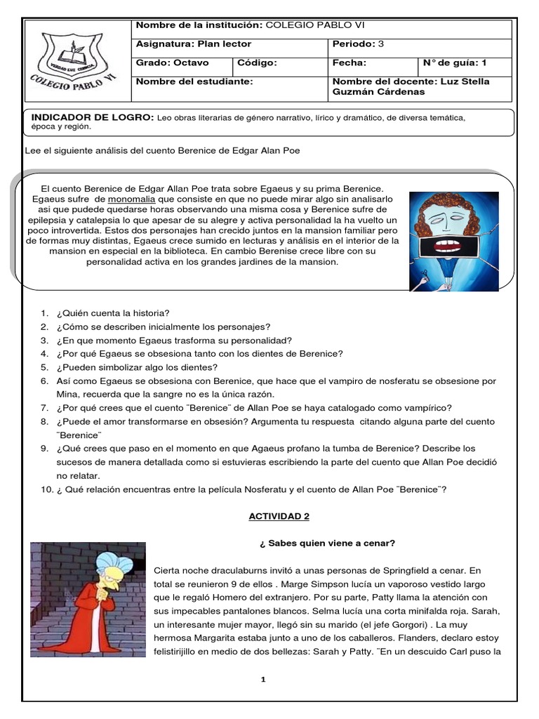 Guia 1 . Berenice Edgar Allan Poe Cuentos